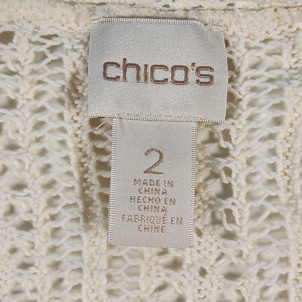 Chico's Cream Crochet Open Cardigan Boho Lace Cotton Size‎ 2 - Picture 5 of 10